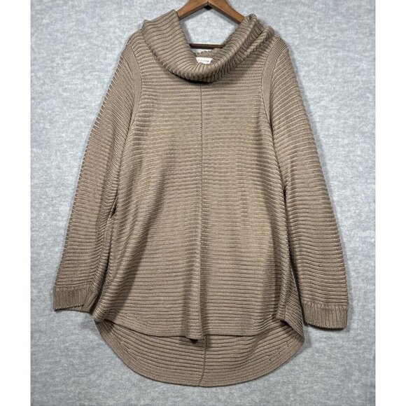 Calvin Klein Women’s Sweater Sz 1X Tan Ribbed Cowl Neck Tunic Casual Winter - Picture 1 of 5